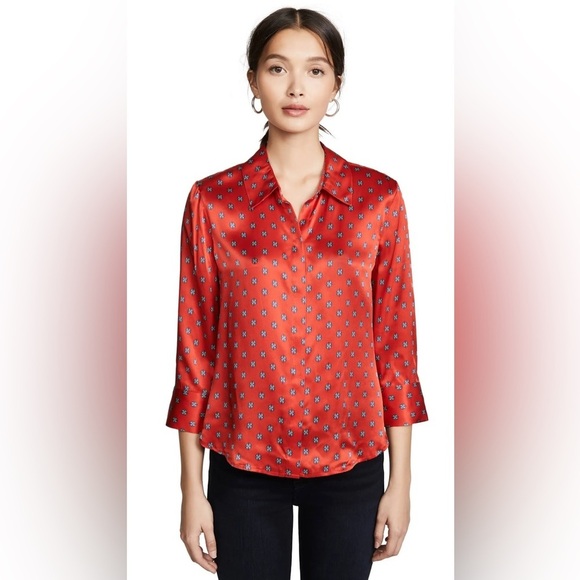 L'AGENCE Silk Jil Blouse in Royal Red Multi Maestro, size Large - Picture 9 of 13